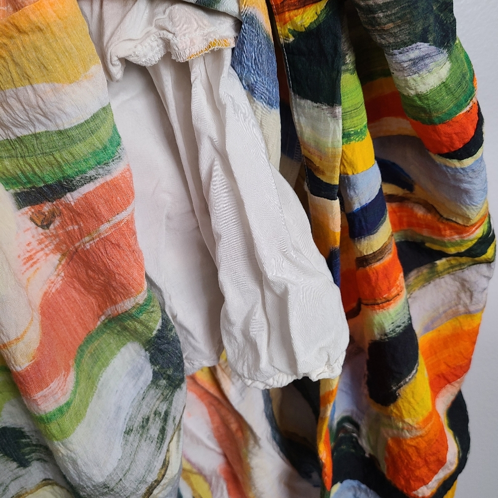 Anthropologie Maeve Suzannah Tiered Multicolor Puff Sleeve Maxi Dress w/Pockets - Picture 11 of 16
